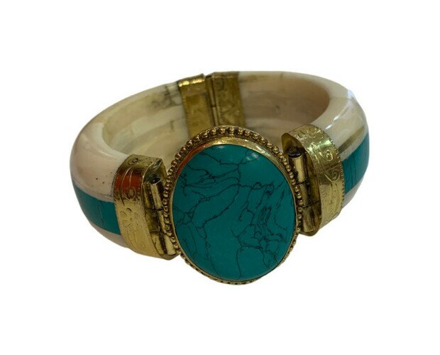 Brazalete de Hueso de Búfalo. Brazalete Hueso Búfalo Ágata Verde