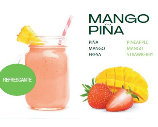 Smoothie Mango piña. Refrescante. Piña, mango y fresa