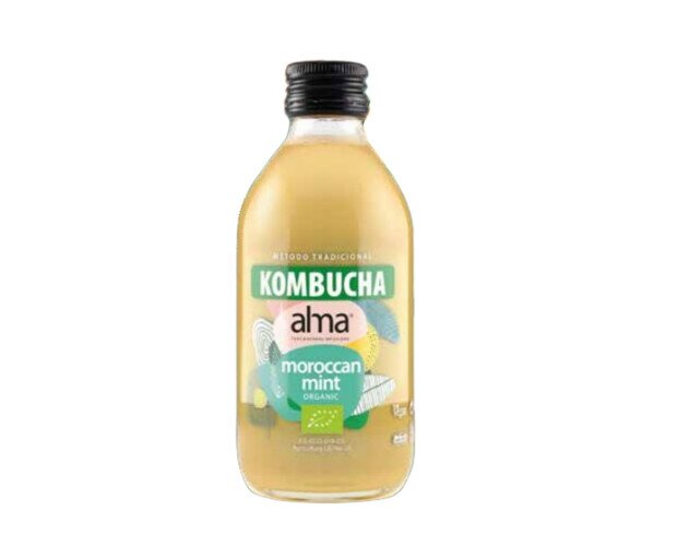 Kombucha Moroccan Mint. Agua, té verde, azúcar integral de caña y hierbabuena