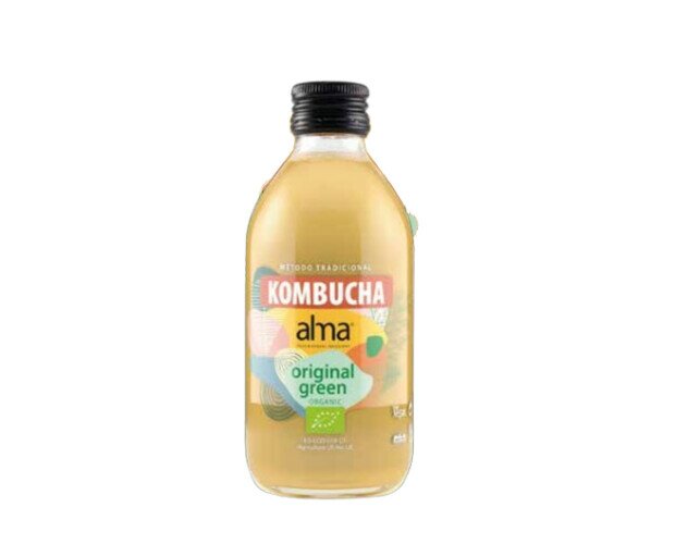 Kombucha Original Green. Agua, té verde, azúcar integral de caña y té verde con jazmín