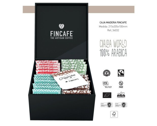 Caja de madera Fincafe. Caja de madera Fincafe con todas las variedades