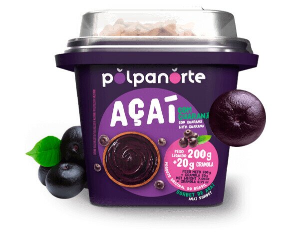 Açaí con guaraná. Porción individual de Açaí Polpanorte 200g + 20g de granola