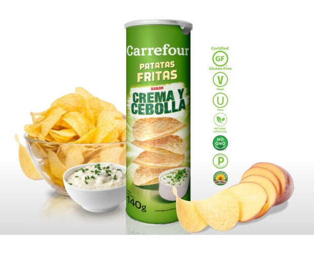 Patatas fritas cebolla y crema. Patatas fritas sabor a cebolla y crema