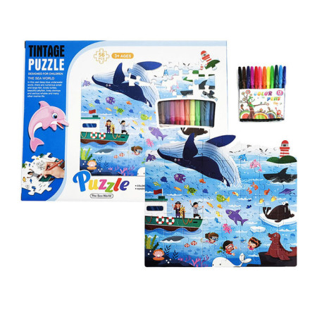 Puzzle de colorear y montar El mundo Marino 56 pcs