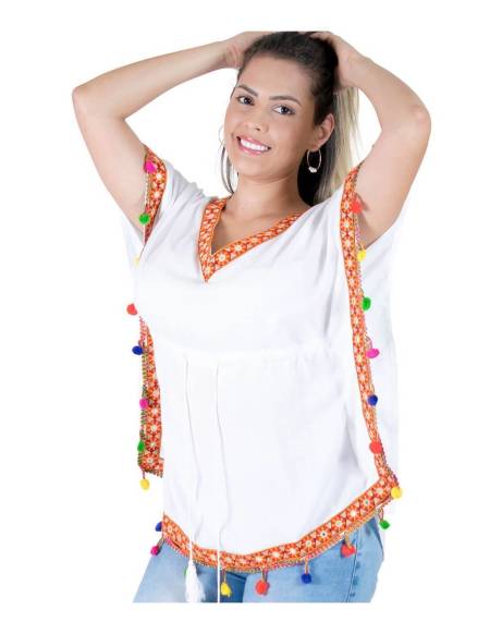 Poncho Playero con Pompones - TM0636B