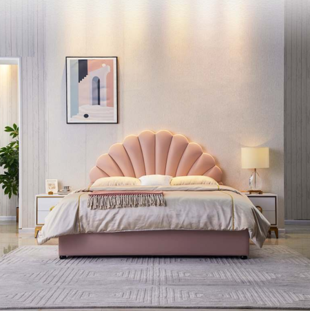 Cama Doble Nórdica con Diseño de Concha y Estilo Americano