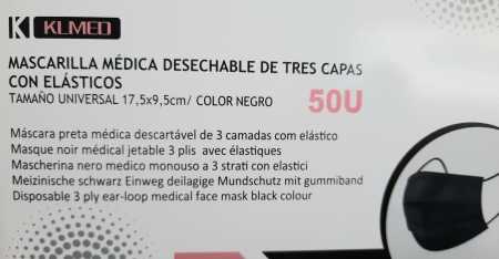 Mascarilla médica desechable 3 capas negra