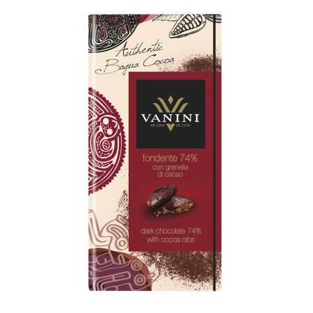 Tableta de Chocolate negro amargo 74% con nibs de cacao Vanini 100 gr.