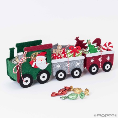 Tren de fieltro Papá Noel con 10minifruits 27x9,8x5,5cm*