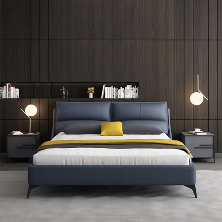 Cama de cuero italiano minimalista para dos personas