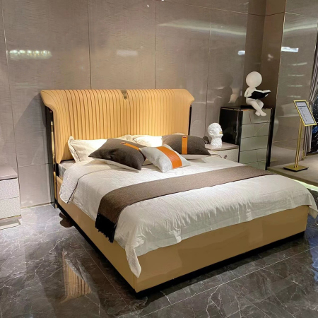 Cama de Matrimonio Moderna de Cuero y Madera CA-M-74