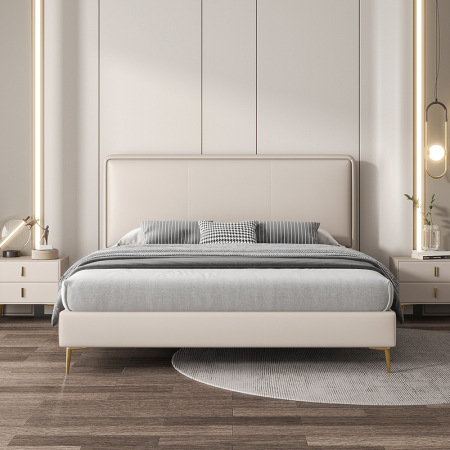 Cama Doble con Cabecero de Cuero Italiano Minimalista-PID_2957