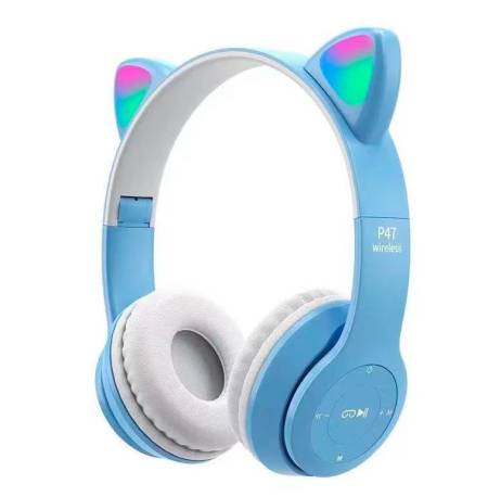 CASCOS AURICULARES OREJAS INALÁMBRICOS AZUL+CAJA