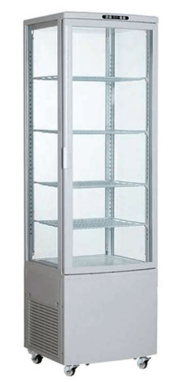 Armario Expositor vertical refrigerado de 4 caras de cristal.