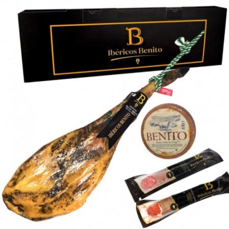 Lote Jamón de bellota Ibérico 50% raza Ibérica Benito + caja regalo