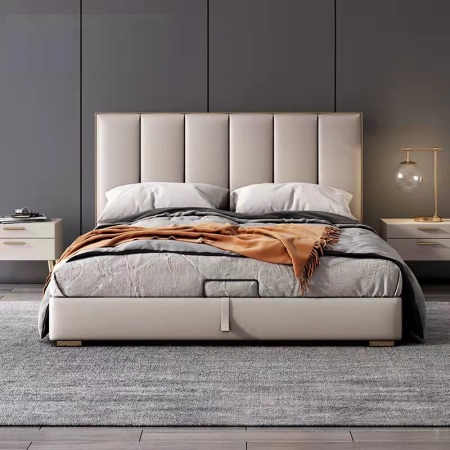 Cama de cuero de lujo para dos personas estilo nórdico