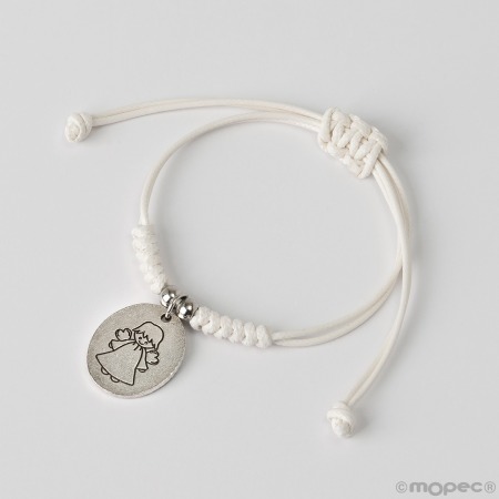 Pulsera cordón marfil medalla Ángel de la Guarda, min.4