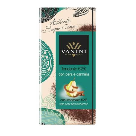 Tableta de chocolate negro con pera y canela Vanini 100 gr.