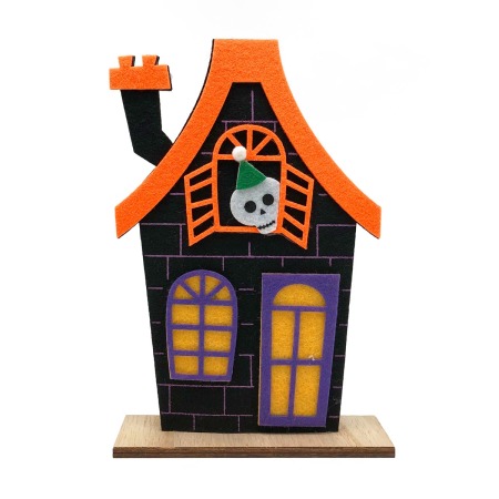 Casa de fieltro halloween con base madera 12x18cm.