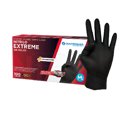 GUANTE NITRILO EXTREME NEGRO . CUATROGASA. Caja 100 uds.