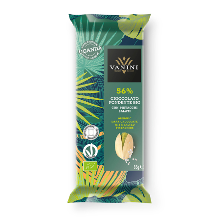 Tableta Chocolate con pistachos salados Ecológico Vanini 85 gr.