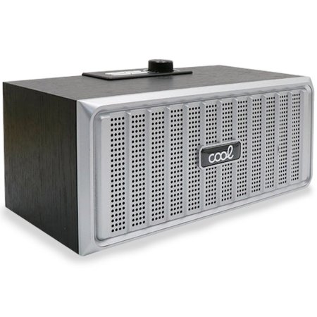 Altavoz Música Universal Bluetooth Marca COOL Retro (20W) Madera Negro Frontal Plata