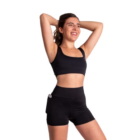 Set: Top y Short deportivo con bolsillo, Halasana-Negro-M/L (40-44)