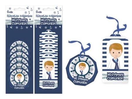 LOTE 6 ETIQUETAS COLGANTES MARINERO COMUNIÓN NIÑO