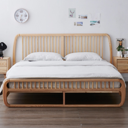 Cama Doble con Marco de Madera Blanca Japonesa