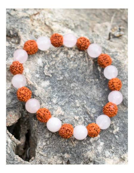 Pulsera Rudraksha y Cuarzo Rosa - SPU0041R