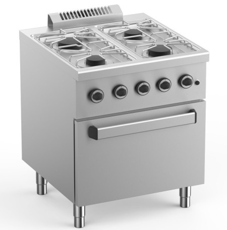 Cocina a Gas 4 Fuegos con Horno Eléctrico Ventilado GN1/1 Fondo 700 ELFU77FVE START LINE