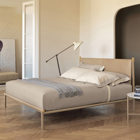 Cama Doble de Cuero Italiano Minimalista y Lujosa