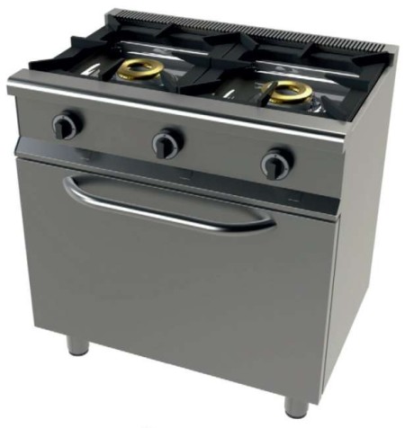 Cocina a gas con horno GN1/1 4,5 Kw, 2 fuegos 8+8 Kw SerIe 550 JUNEX con medidas 800x550x850h mm 6201/1