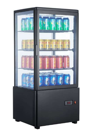 Vitrina refrigerada de 4 caras de cristal sobremostrador.