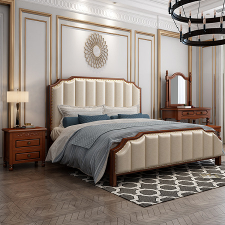 Cama Doble Madera Maciza Estilo Americano