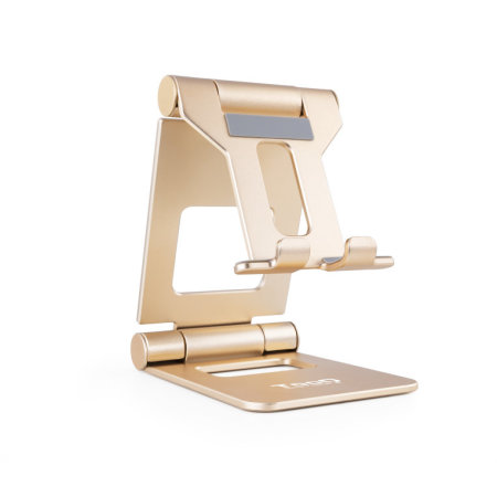 Soporte sobremesa tooq para telefono - tablet plegable slim dorado