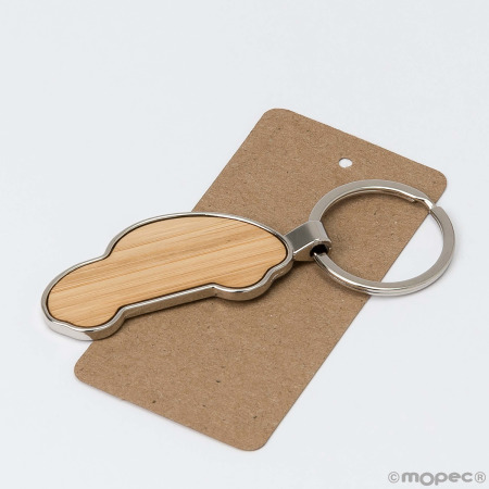 Llavero coche de bamboo y metal 6,4x2,4cm. min. 5