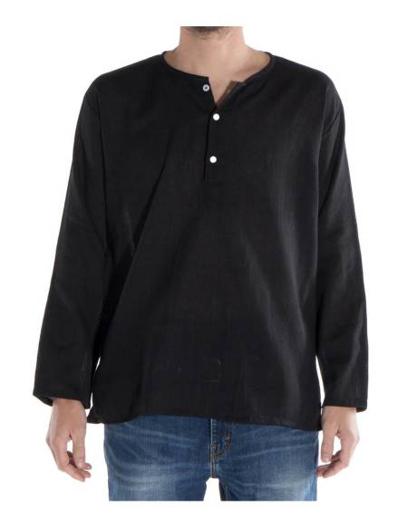 Camisa Negra Cuello Mao - CHH0012