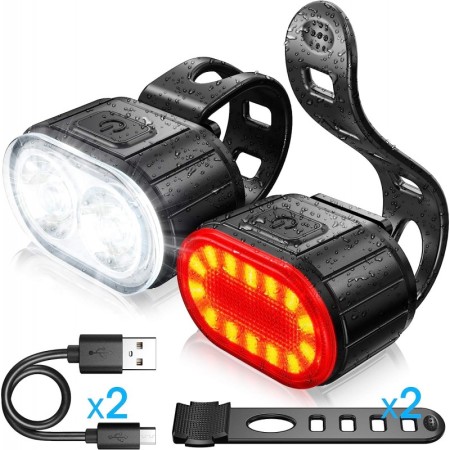 Kit de iluminación para bicicleta. Incluye luz delantera y luz trasera con tecnología LED