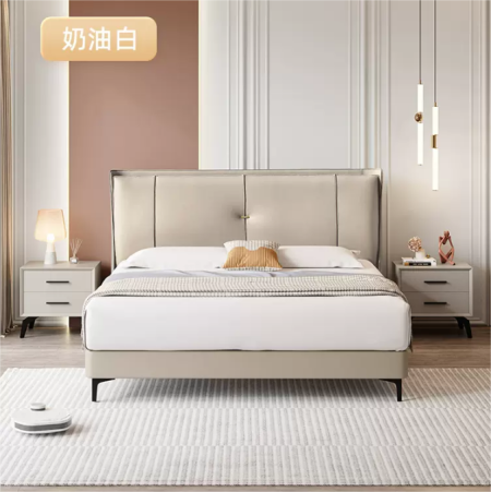 Cama Doble Moderna Italiana en Cuero Gris - CA-M-75