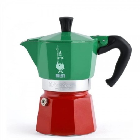 Cafetera Italiana Moka Express Verde-Rojo 3 Tazas Bialetti