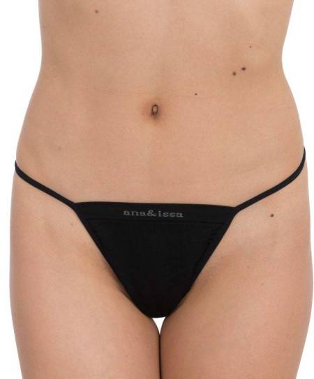 Tanga sin costuras con broche de pedrería. Mirna.-Negro