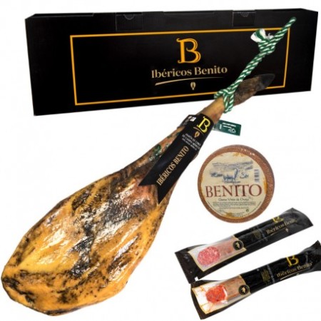 Lote Jamón de cebo campo Ibérico 50% raza Ibérica Benito + caja regalo