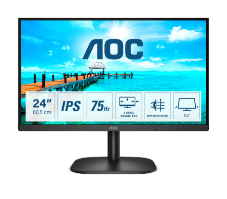 Monitor led 24 pulgadas aoc 24b2xda - ips - hdmi - vga - dvi - 75hz - 4ms - altavoces - vesa 100x100