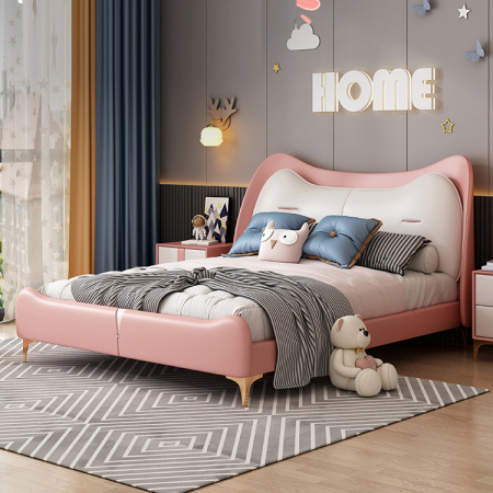 Cama Infantil Madera y Piel - Princesa Moderna y Minimalista