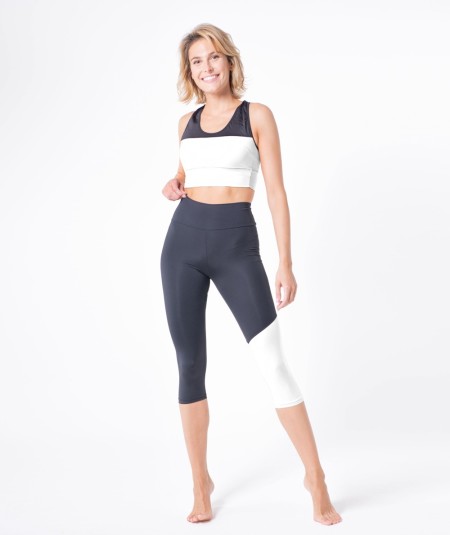 Set: Legging y Top deportivo , Bakasana-NEGRO-BLANCO-M/L (40-44)