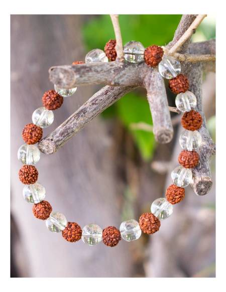 Pulsera Rudraksha y Cuarzo Cristal - SPU0041I