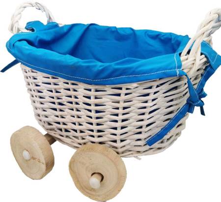 CESTA DE MIMBRE EN FORMA DE CARRITO AZUL