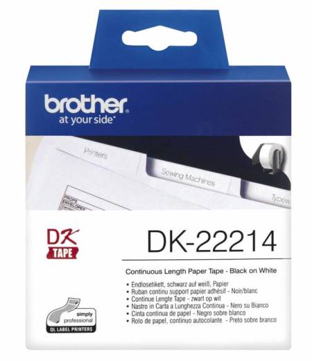 Cinta continua de papel Brother DK22214, 12 mm, 30.48m