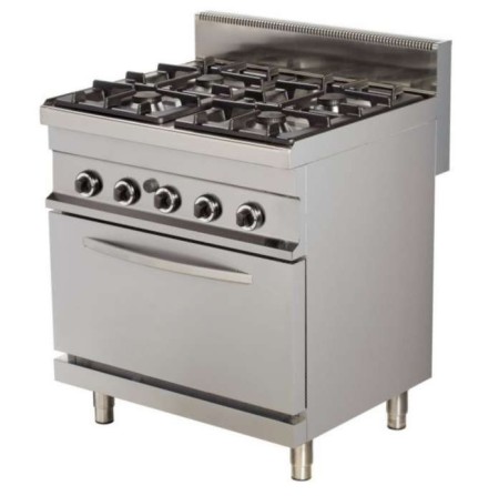 Cocina a gas 4 fuegos 4x6kw con horno GN1/1 a gas de 6kw 800x700x900h mm GR722 Línea Estambul